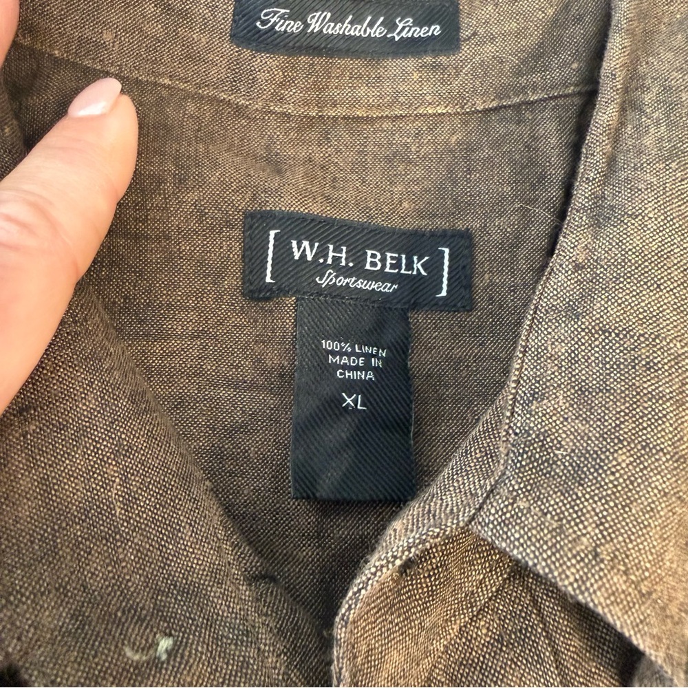 Men's W. H. Belk sportswear Brown linen button down Shirt size XL - Picture 4 of 8